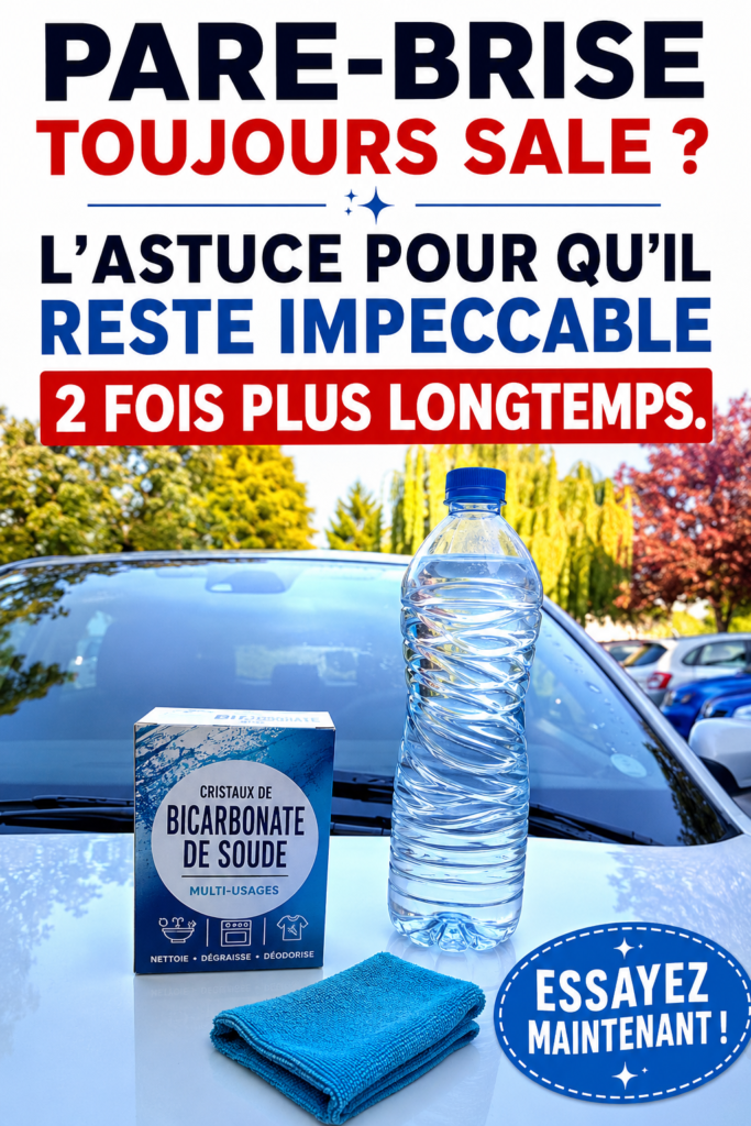 Pare-brise propre et brillant sur une voiture garée sous le soleil