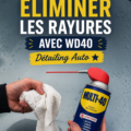 Une femme utilisant WD40 pour enlever des rayures sur sa voiture