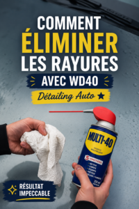 Une femme utilisant WD40 pour enlever des rayures sur sa voiture