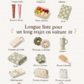 Préparation d'une voiture pour un long trajet avec des éléments essentiels bien organisés
