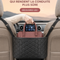 Personne utilisant un gadget de sécurité en conduisant une voiture, montrant l'importance de la sécurité routière.