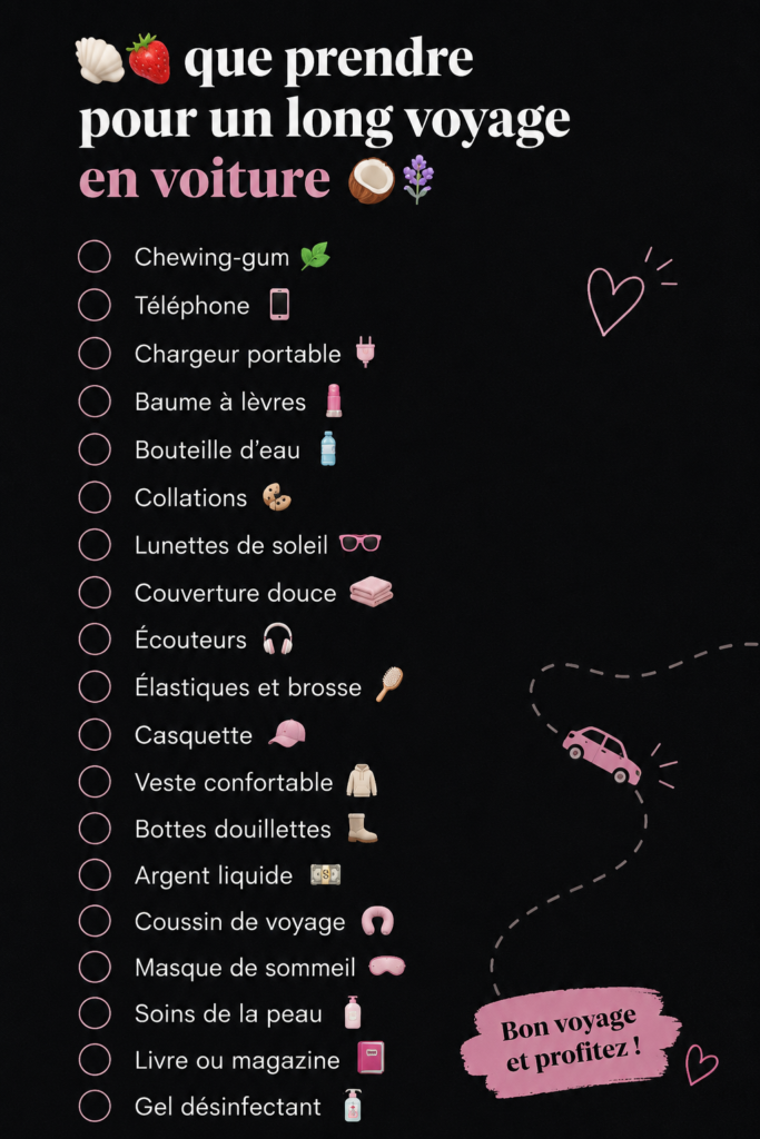 Une voiture chargée pour un road trip sur une route déserte.