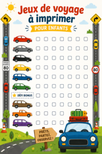 Des jeux de route imprimés pour divertir les enfants pendant un voyage en voiture.