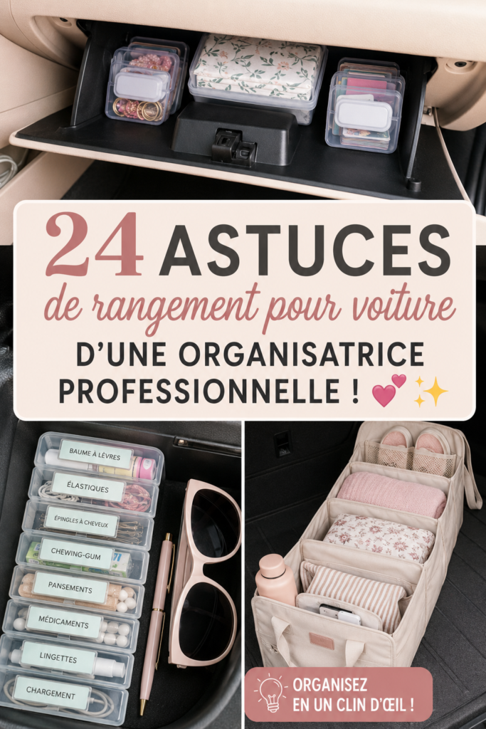 Voiture bien organisée avec des compartiments et accessoires pratiques