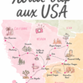 Un road trip sur les routes américaines avec des paysages variés en arrière-plan.