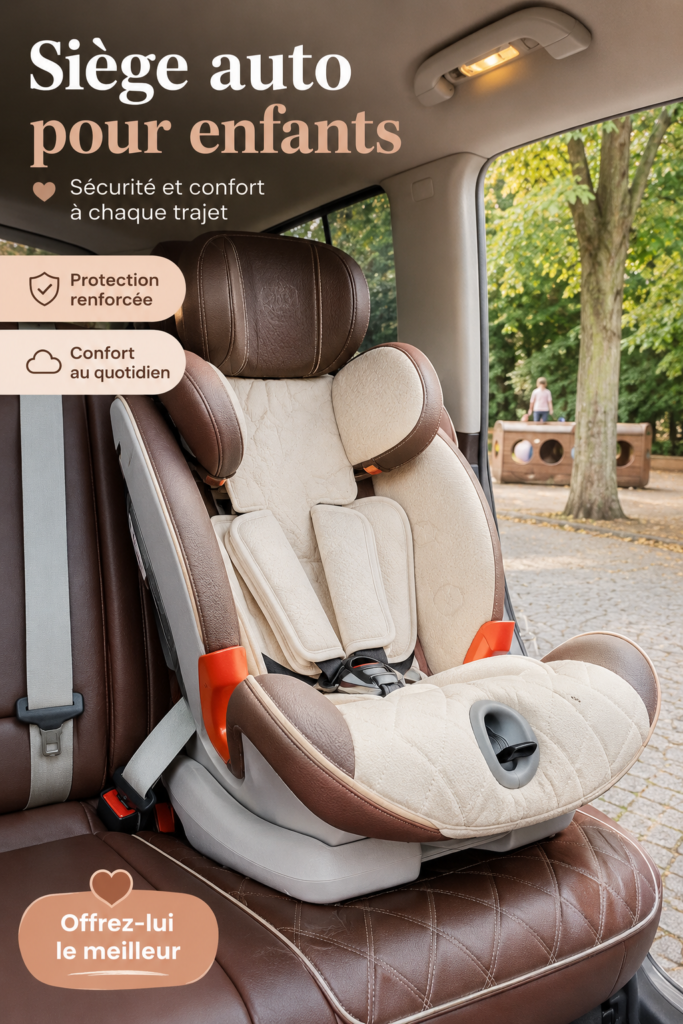Siège auto convertible installé dans une voiture pour enfant.