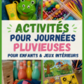 Des enfants jouant ensemble à l'intérieur lors d'une journée pluvieuse, engagés dans des activités créatives.