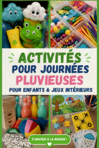 Des enfants jouant ensemble à l'intérieur lors d'une journée pluvieuse, engagés dans des activités créatives.