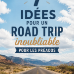 Une famille souriante en route pour un road trip avec leur enfant pré-adolescent.