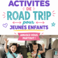 Un groupe d'enfants amusés en jouant à un jeu pendant un road trip en voiture.