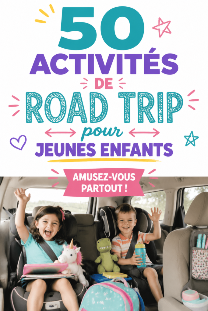 Un groupe d'enfants amusés en jouant à un jeu pendant un road trip en voiture.