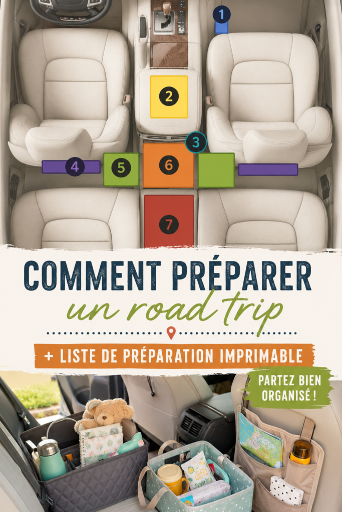 Famille en route pour un road trip, l'ambiance est chaleureuse et joyeuse.