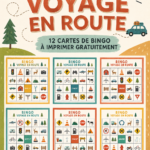 Exemple de cartes de bingo amusantes à imprimer pour un road trip en famille.