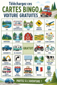 Cartes de Bingo voiture à imprimer pour le divertissement en voyage