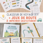 Classeur de voyage DIY pour enfants avec jeux imprimables et décorations colorées.