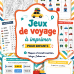 Enfants jouant à des jeux de route imprimables pendant un trajet en voiture.