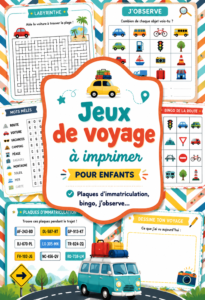Enfants jouant à des jeux de route imprimables pendant un trajet en voiture.