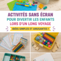 Des enfants amusés pendant un voyage en voiture sans écran.