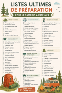 Liste d'équipement pour un camping réussi en pleine nature.
