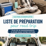 Road trip avec une voiture bien équipée et chargée.