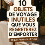 Valise ouverte montrant des objets de voyage avec des articles inutiles mis en évidence
