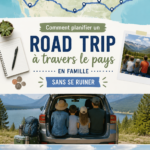 Famille heureuse en voiture lors d'un road trip en famille