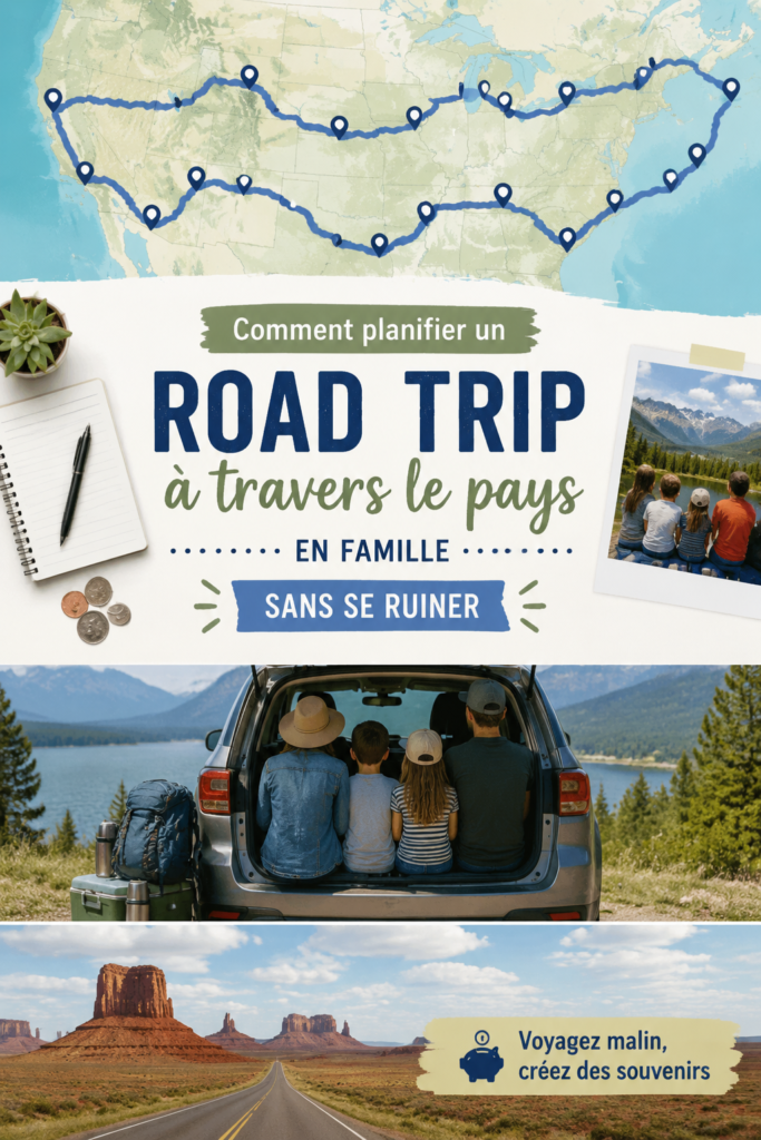 Famille heureuse en voiture lors d'un road trip en famille