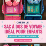 Un sac à dos coloré d'enfant préparé pour le voyage, avec des jouets et des collations à l'intérieur
