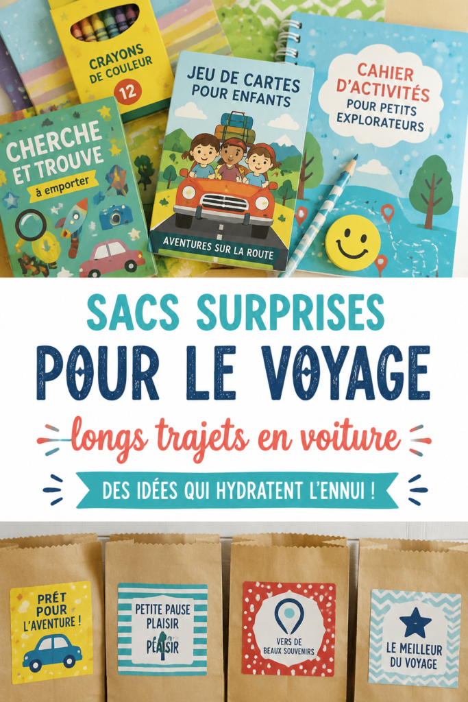 Sacs surprises colorés prêts pour un trajet en voiture