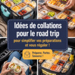 Plateau de collations pour un road trip avec fruits, noix et barres granola