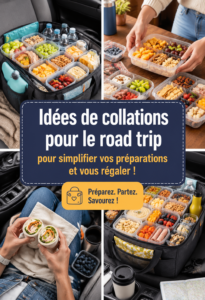 Plateau de collations pour un road trip avec fruits, noix et barres granola