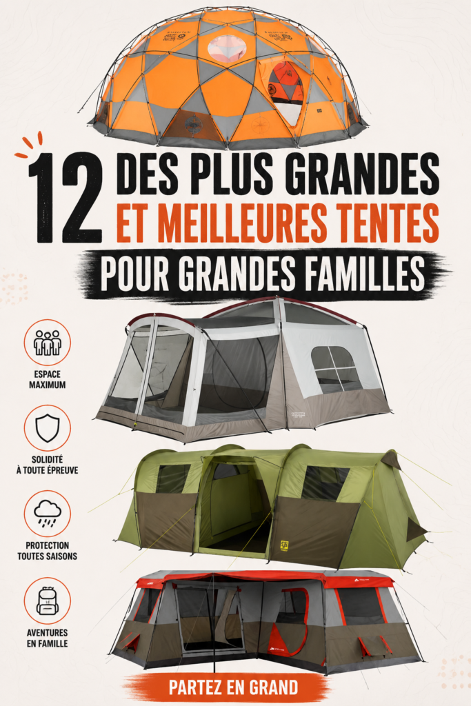 Une grande tente familiale au bord d'un lac pendant un camping