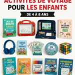 Enfants riant et jouant avec des jeux de voyage dans une voiture