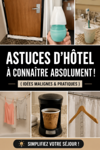 Une femme souriante devant un hôtel, illustrant des astuces pratiques de voyage.