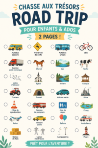 Chasse au trésor en voiture pour enfants avec des illustrations amusantes