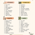 Un bullet journal ouvert avec une checklist de voyage écrite à la main, décoré de dessins