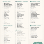 Checklist de voyage organisée sur une table en bois avec des accessoires de voyage