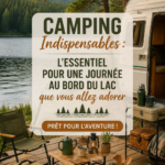 Une scène de camping au bord d'un lac avec des familles profitant de la nature