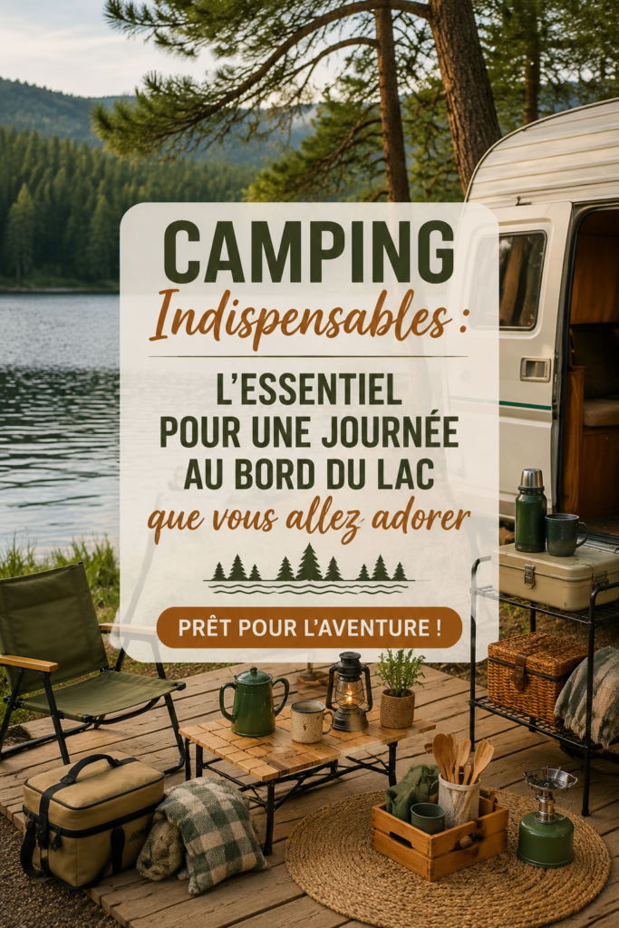 Une scène de camping au bord d'un lac avec des familles profitant de la nature