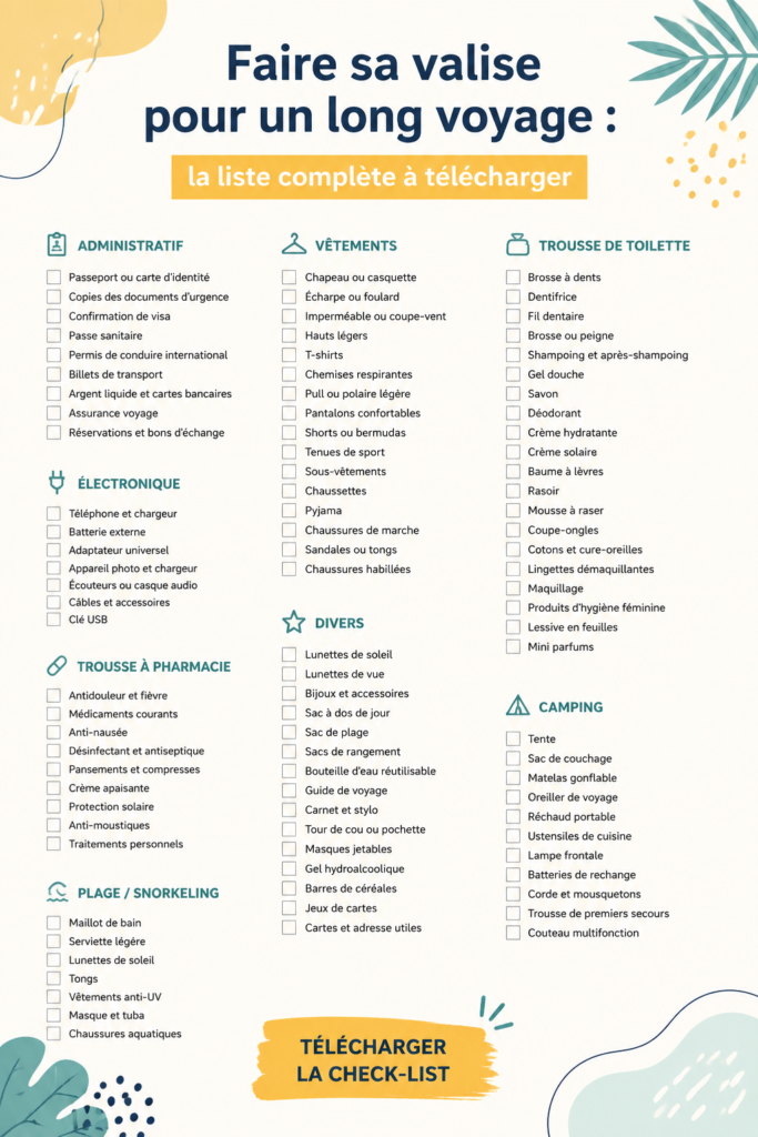 Personne faisant sa valise avec une checklist pour un voyage en famille.