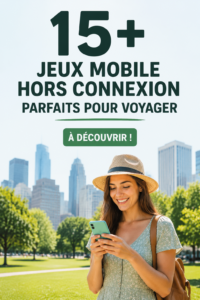 Jeux de voyage hors ligne sur un smartphone avec un paysage de voyage en arrière-plan