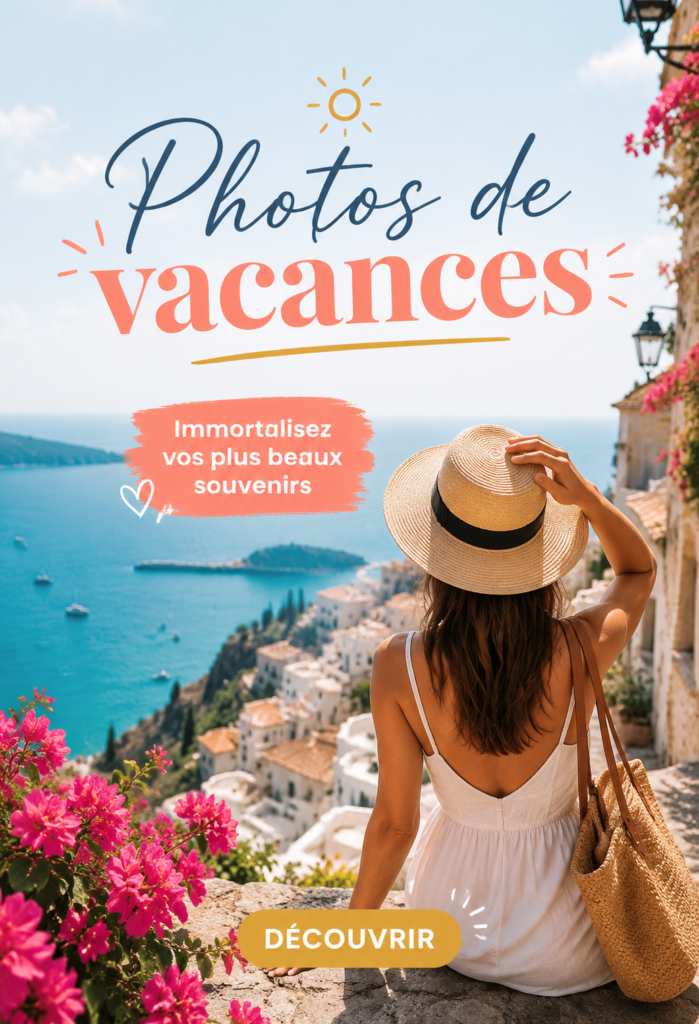 Une femme souriante prenant une photo pendant ses vacances au bord de la mer