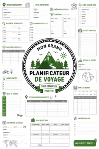 Planificateur de voyage imprimable avec des sections pour organiser ses vacances.