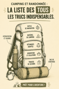 Famille profitant d'un camping en pleine nature, avec tentes et équipements de randonnée.