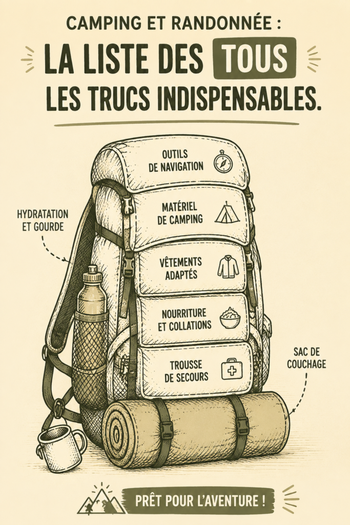 Famille profitant d'un camping en pleine nature, avec tentes et équipements de randonnée.