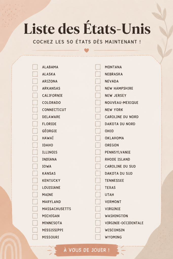 Checklist des 50 États pour un voyage en famille aux États-Unis