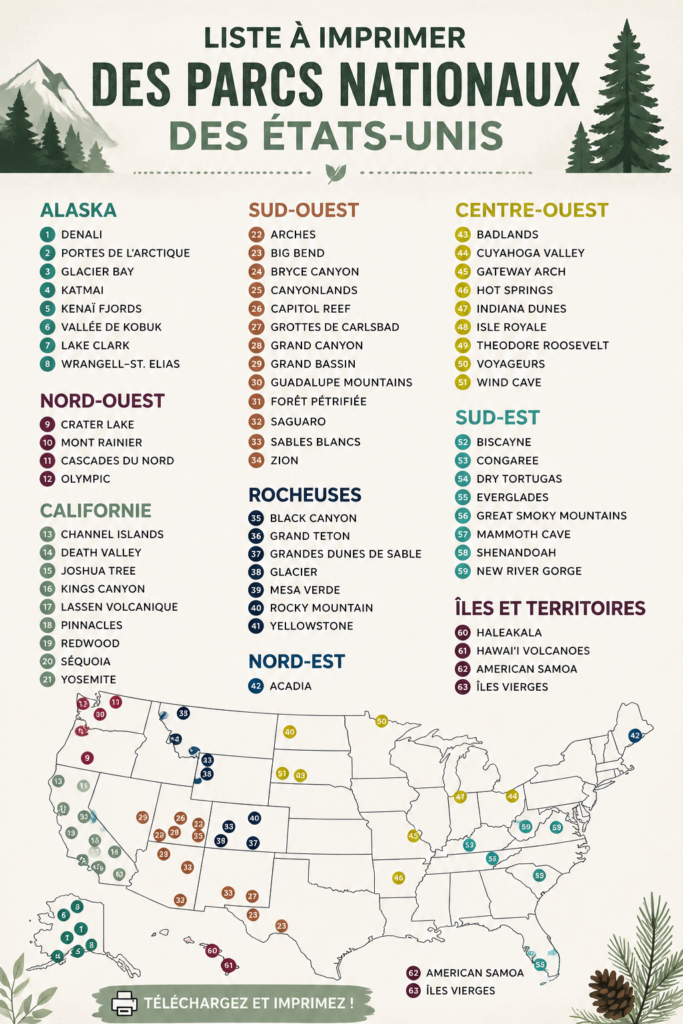 Checklist gratuite des parcs nationaux américains pour les familles