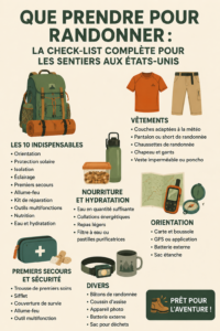 Une famille heureuse préparant des sacs à dos pour une randonnée en pleine nature.