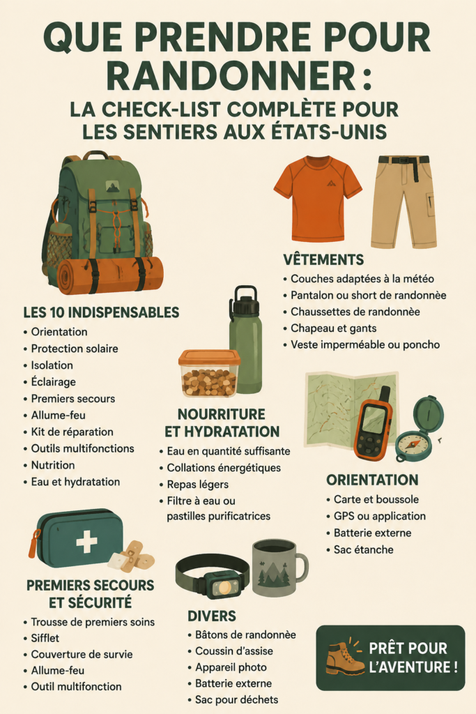 Une famille heureuse préparant des sacs à dos pour une randonnée en pleine nature.