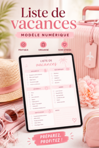 Modèle numérique de checklist de vacances sur un fond rose
